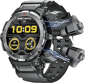 ZJX Sport Smart Watch with Earbuds,Round 1.46” HD Big Screen (Make/Answer Calls),Fitness Tracker with Sleep Monitor, 100+ Sports Modes,for iPhone & Android Phones