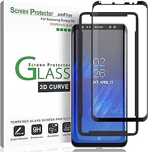 amFilm Glass Screen Protector for Samsung Galaxy S8, 3D Curved Tempered Glass, Dot Matrix with Easy Installation Tray, Case Friendly (Black)
