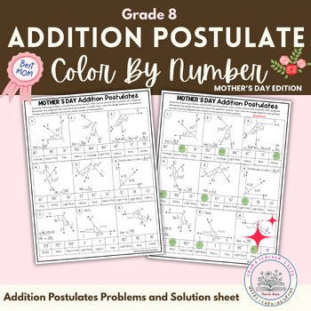 Mother's Day Angle Addition Postulate Geometry Worksheet Color By Number Grade 8