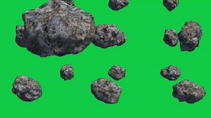 Download 3d rotating big asteroid rock falling down animation on green screen background for free