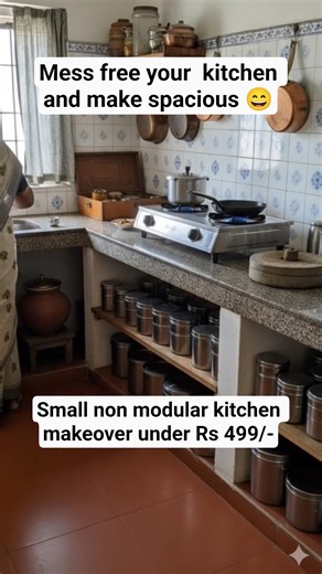 Mess free your kitchen and make spacious small non modular kitchen #organization #shorts #makeover