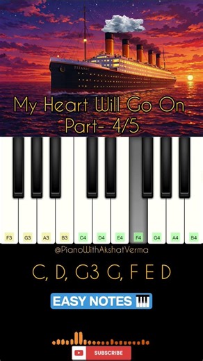 My Heart Will Go On- P4 (Titanic)🎶 Easy Piano Notes in 1 Minute 🎹 | Beginner Piano Tutorial #shorts