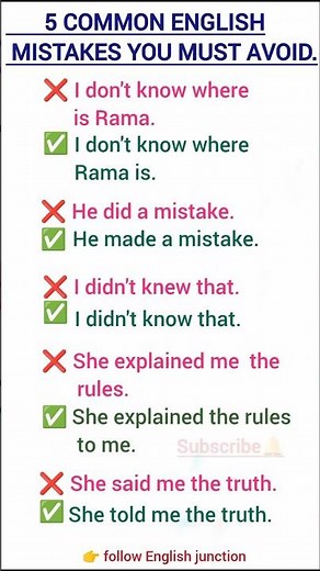 5 Common English Mistakes You Must Avoid ❌✅