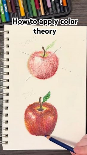 How to elevate art with color theory | 🍎apple colored pencil tutorial #coloring #colortheory #art