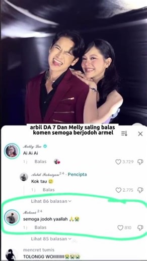 Arbil DA 7 Dan Melly Berbalas Komentar Semoga jodoh