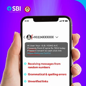 106K views · 55K reactions | Beware of SMSs claiming your reward points are expiring soon! These messages often contain a link to "redeem" your points. Once clicked, you're asked to enter personal and banking details. Stay vigilant and never share your personal and financial information. Stay alert and #SafeWithSBI. #SBI #TheBankerToEveryIndian #CyberSafety #SBIProtects | State Bank of India | Facebook