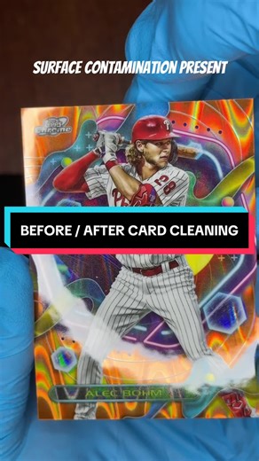BEFORE ➝ CLEAN ➝ READY Professional card cleaning for collectors before grading. 📦 Mail-in available 📩 DM to get started #sportscards #sportscardcollecting #cardcleaning #cardprep #gradingprep