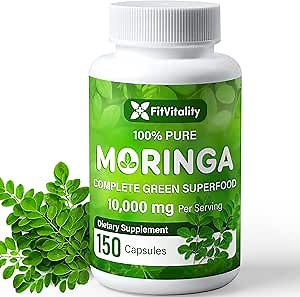 Moringa Capsules| 150 Capsules| Moringa Oleifera| 10,000mg| 100% Pure & Natural| Non-GMO and Gluten Free Supplement | Complete Green Superfood | Moringa Leaf Extract Powder
