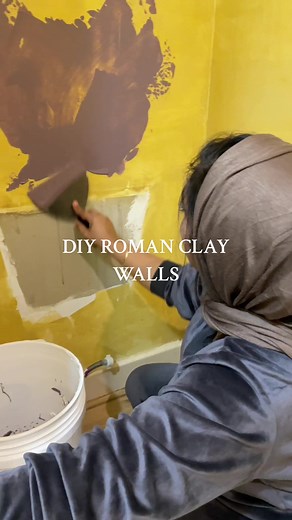 Half bath renovation part 3 DIY Roman Clay walls! We used a mixture of @sherwinwilliams expressive plum and joint compound! This process always looks worse before it looks better, but when it’s finished we’ll have beautiful textured walls with a lot of dimension and movement! How do y’all like the color!? Would you ever paint a room in your home purple!? #diyromanclay #romanclaywalls #accentwallideas #romanclay #texturedwalls #diybathroommakeover #bathroomremodel #purplebathroom #texturedwalls #