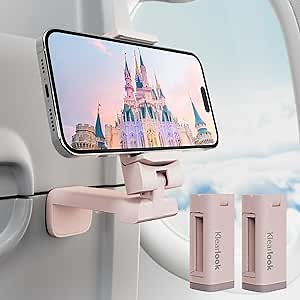 2 Pack Klearlook Universal Airplane Phone Holder, 360° Rotatable Phone Mount for Airplane Tray Table & Desk, Hands-Free Adjustable Phone Stand for Flight Essentials Must Have Accessories