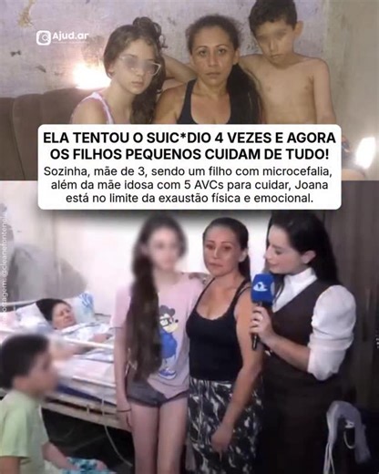 🐮Vaquinhas Ajud.ar on Instagram: "Ajude pelo PIX: vaquinhadajoana@ajud.ar Ou clique no link da bio . Em Fortaleza, essa mãe solo é a única cuidadora do filho Cauã, de 21 anos que tem microcefalia, paralisia cerebral e só se alimenta por sonda, e da mãe, Dona Eridan, de 86 anos, que enfrenta câncer de útero, endometriose, Parkinson, Alzheimer e já sobreviveu a cinco AVCs. A exaustão é tanta que Joana já tentou tirar a própria vida quatro vezes. Hoje, luta contra uma depressão profunda enquanto t