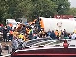 Scene of school bus and dump truck crash on I-80 in New Jersey