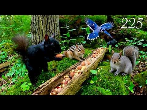 Cat TV: Squirrels, Chipmunks and Blue Jays in a Beautiful Forest 4K. Episode 225