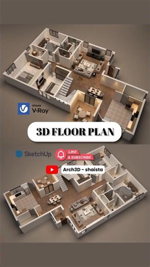 Watch This 3D Floor Plan Come to Life 👀 #sketchup #vray #interiordesign
