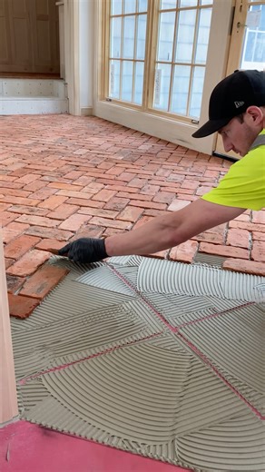 Herringbone thin brick floor #tiles #howto #construction