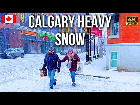Calgary in a Snowstorm ❄️🇨🇦 | Walking Through Heavy Downtown Snow | 4K UHD