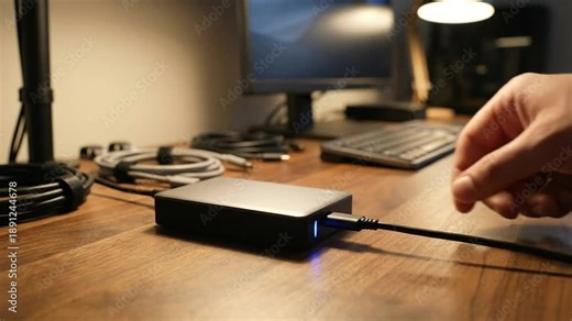 External Hard Drive Cable Connection on Desk