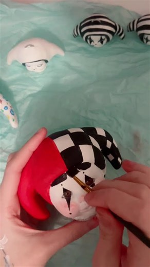 painting a handmade clown doll - art doll customizing / paint with me #clowndoll