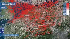 Hier die Windanimation aus dem heutigen Unwetterclip. Modell: ICON, Laufzeit von Mittwoch 12 Uhr bis Freitag 4 Uhr. Windrichtung = Pfeilrichtung Windstärke = siehe Skala rechts in der Animation Gefahren bei Böen ab 100 km/h: Es können z.B. Bäume entwurzelt und Dächer beschädigt werden. Achten Sie besonders auf herabstürzende Äste, Dachziegel oder Gegenstände. Schließen Sie alle Fenster und Türen! Sichern Sie Gegenstände im Freien! Vermeiden Sie möglichst den Aufenthalt im Freien! | Deutscher Wet