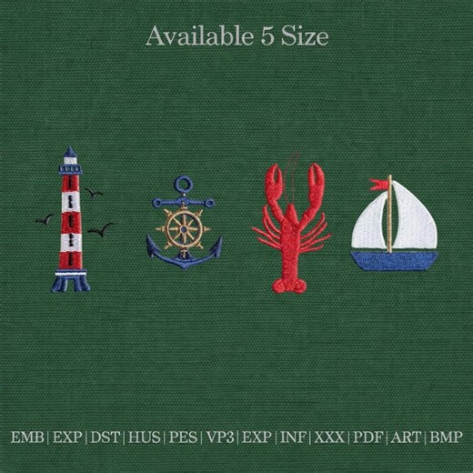 Nautical Embroidery Design Bundle, Lighthouse Anchor Lobster Sailboat Embroidery File, Coastal Summer Beach Machine Embroidery Set - Etsy