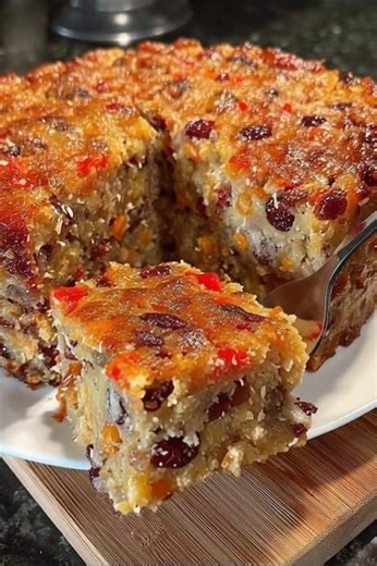 🎄 Never-Fail Fruit Cake: The Moist, Irresistible Recipe That Converts Fruit Cake Skeptics! 🍊 This isn’t your grandma’s dry fruit cake — this one tastes like Christmas candy in cake form! Let’s be honest, most of us have avoided fruit cake at least once. Those dense, dry loaves with neon-colored fruit just didn’t do it for me either. But this version? It completely changed my mind. The secret is simple: sweetened condensed milk. It gives the cake incredible moisture and richness, making it soft