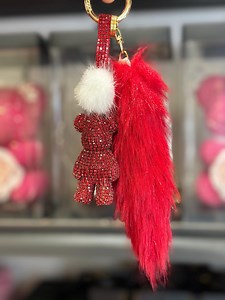 Red Rhinestone Teddy Bear Keychain | Faux Fur Bag Charm - Etsy Australia
