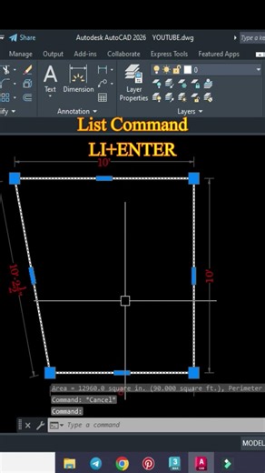 How to Area Calculate In AutoCAD || Area or List Command || #shorts #ytshorts