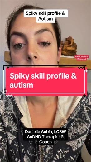 Along with b/w thinking, having a spiky skill profile caused me to brush off the suspicion that I was autistic because I could mask so well in most areas of life. It was only after learning about spiky skill profiles that I began to realize how the “peaks” of certain skills overcompensated and covered up the “troughs”/areas where I really struggled. #spikyprofile #autistictherapist #fyp