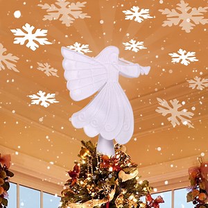 Christmas Tree Topper, White Angel Christmas Tree Topper Lighted with 3D Rotating Snowflake Projector, Glittering Lighted Xmas Tree Topper for Christmas Holiday Decorations Gift