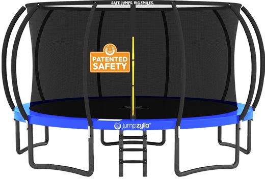 JUMPZYLLA Trampoline Outdoor with Enclosure and Ladder, ASTM, 16 ft, Blue