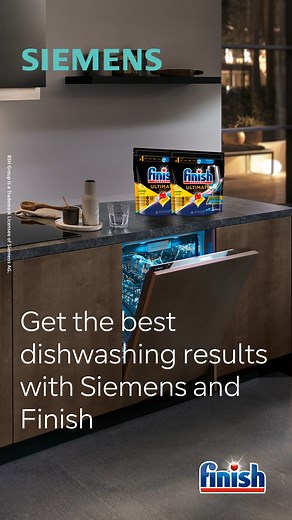 Discover brilliance in dishwashing with Siemens dishwashers and Finish tablets. Experience the dazzling shine on your dishes, thanks to the innovative Siemens iSensoric and Finish Activelift technology. #SiemensHomeAppliances #Dishwashers #Finish | Siemens Home