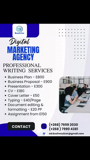 END OF THE YEAR DEADLINE CRUNCH? Let us help you write the documents that deliver results!Stop stressing over finals and funding. Business Icon offers professional writing services to guarantee your success:✅ For Business: Get bank-approved Business Plans (E800) and Proposals. Secure your 2026 funding and Business!✅ For Career: Land the interview with a polished CV (E180) and Cover Letter.✅ For Students: Ace your exams with expert Assignment and document editing.Don't risk failure. Call/WhatsApp