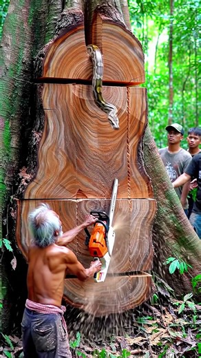 Saw Cut Open a Snake’s Hideout! #woodworking#chainsaw#treecutting