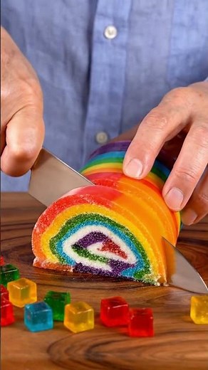 Rainbow Jelly Roll ASMR | Ultra-Satisfying Colorful Slicing 🍭✨