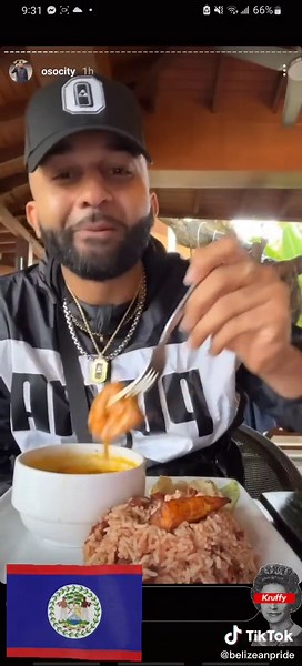 @djosocity tasting Belizean Rice & Beans #belizeanpride