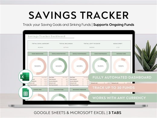 Savings Tracker Spreadsheet Excel Sinking Funds Tracker Google Sheets Personal Finance Planner Cash Savings Template Goal Tracker Worksheet - Etsy