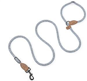 Mile High Life Hands Free Dog Leash, Crossbody Waist Leash with Genuine Leather Connection, Multifunctional Adjustable Slip Lead for Dog Walking Running (Blue Gray, 7FT)