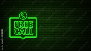 Free call. Information technology. Telephone neon icon. Customer service. Motion Graphic