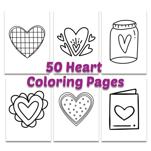 Heart Coloring Pages Easy and Bold 50 Designs, Valentine's Day Printable for Kids & Adults - Etsy