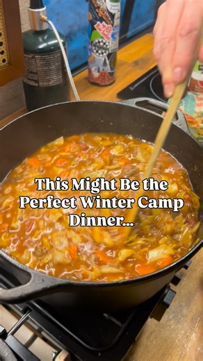 Scott & Haley | Van Life & Outdoor Adventures on Instagram: "What’s for dinner tonight? 🍲✨ 📌 Save this for the coziest winter dinner Beef & Cabbage Soup 🥕🥬 • Carrots, onion, mushrooms & cabbage • Grass-fed beef • Seasoned with garlic, salt, pepper, garlic powder & onion powder • Tomato paste + crushed tomatoes • Beef bone broth 🏔️ The perfect post snow-shoe meal, made right in our sprinter van! 👉 Follow @twoamericanhippies for more van life meals & adventures 🚐❄️ #travel #outdoor #adventu