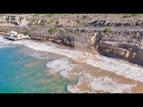 Sea Cliff below Pacific Coast HWY fell in to the water This Morning