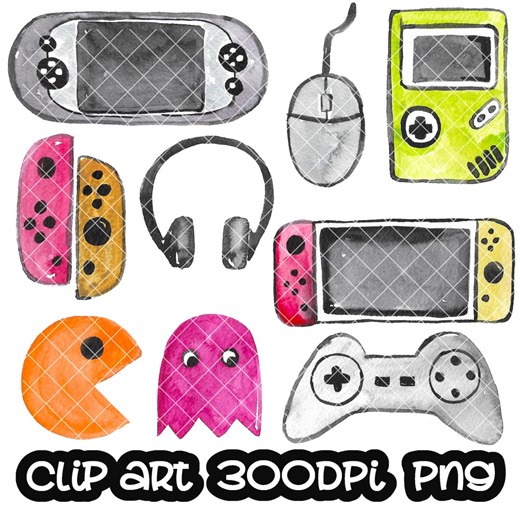 Game Clip Art, Watercolor Clipart (PNG, Instant Download) - Etsy