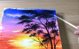 51K views · 2.5K reactions | How to Paint Sunset With Acrylic - Acrylic Painting Art ► List of colours : - white, lemon yellow, orange,red, rose, ultramarine for underpaint sky / - prussian blue, violet for underpaint sea / - rose + a bit of white, ultramarine + a bit of white and orange + white for highlight of waves / - a mixture of black + a touch of prussianble for foreground tree ► The canvas size is 12 x 16 inch #AcrylicPainting | Acrylic Painting Art | Facebook