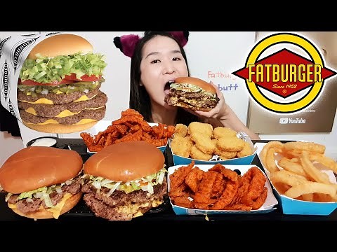 FATBURGER XXXL CHEESEBURGER & IMPOSSIBLE NUGGETS! Crispy Onion Rings & Fries - Mukbang Asmr Eating