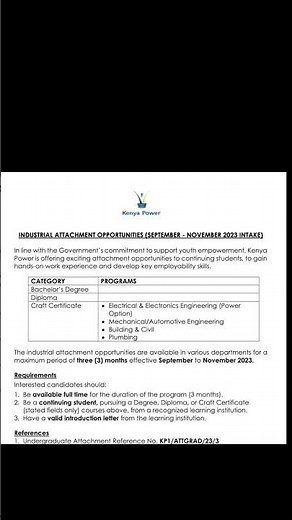 Job Opportunities in Kenya Power - KPLC Industrial Attachment