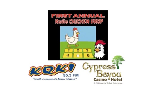KQKI and Cypress Bayou Casino & Hotel are cookin’ up something brand new — it’s the first-ever Radio Chicken Drop! 🐔🎉 Here’s how to play: Starting Monday, November 3rd, listen for this sounder — [Sounder with video below] — then be caller number five! If you can guess the lucky square — between 1 and 6 — where the chicken drops the egg, you’ll win a gallon of chicken and sausage gumbo from Café Delphine, inside Cypress Bayou Casino & Hotel! 🍲🔥 It’s fun, it’s tasty, and it’s only from KQKI an
