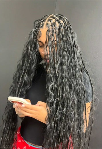smedium extra boho knotless using breezy wave boho hair😍 loved this look!! #dmv #dmvhairstylist #bohoknotlessbraids #fyp
