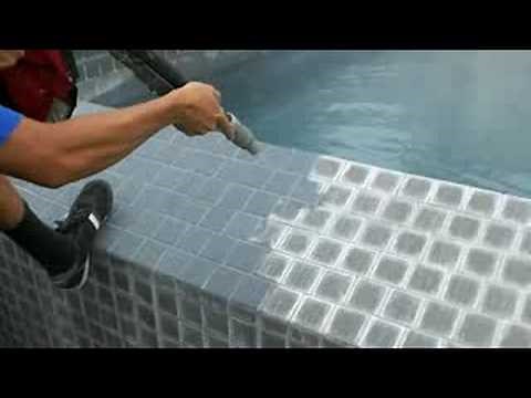 Pool tile cleaning bead blasting calcium removal