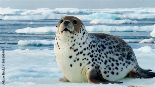 High resolution 4K footage of leopard seal resting on ice Antarctica lifting its head to scan prey highlighting wildlife behavior textures polar environment
