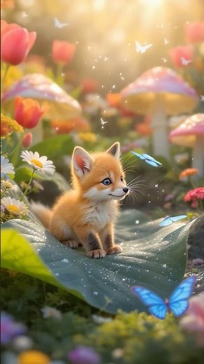 Tiny Baby Fox Exploring a Magical Colorful Garden 🦊✨ | Cutest Animal | Wholesome Nature Short